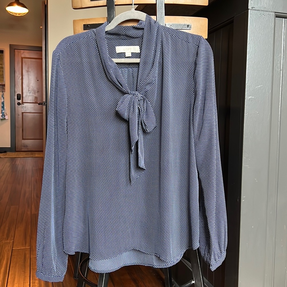 Navy, Polka Dot Tied Loft Blouse